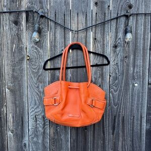 Cole Haan Orange Pebbled Leather Handbag Purse with size pockets; large interior